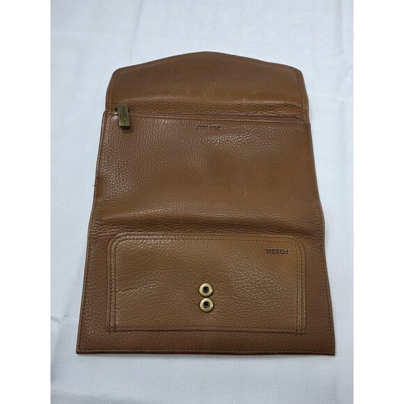 Vintage Fossil Leather Trifold Wallet Camel Brown With Checkbook Cover Slim - Picture 9 of 15